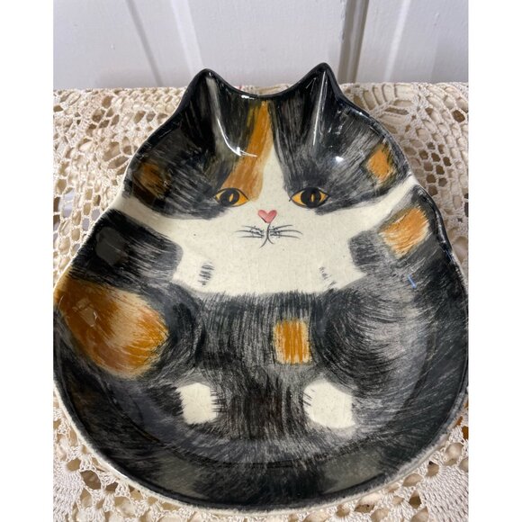 Vintage 1960s NS Gustin Co. Calico Cat Bowl Dish Hand Painted - Picture 6 of 10